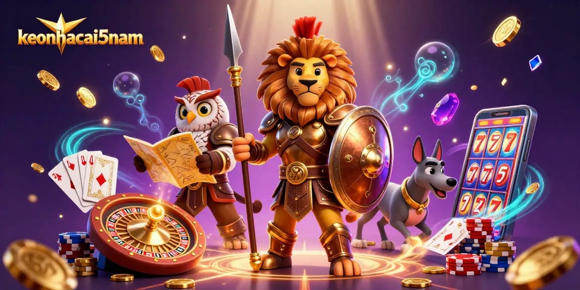 Experience thrilling betting action at keonhacai5nam with animated casino characters and dynamic elements.