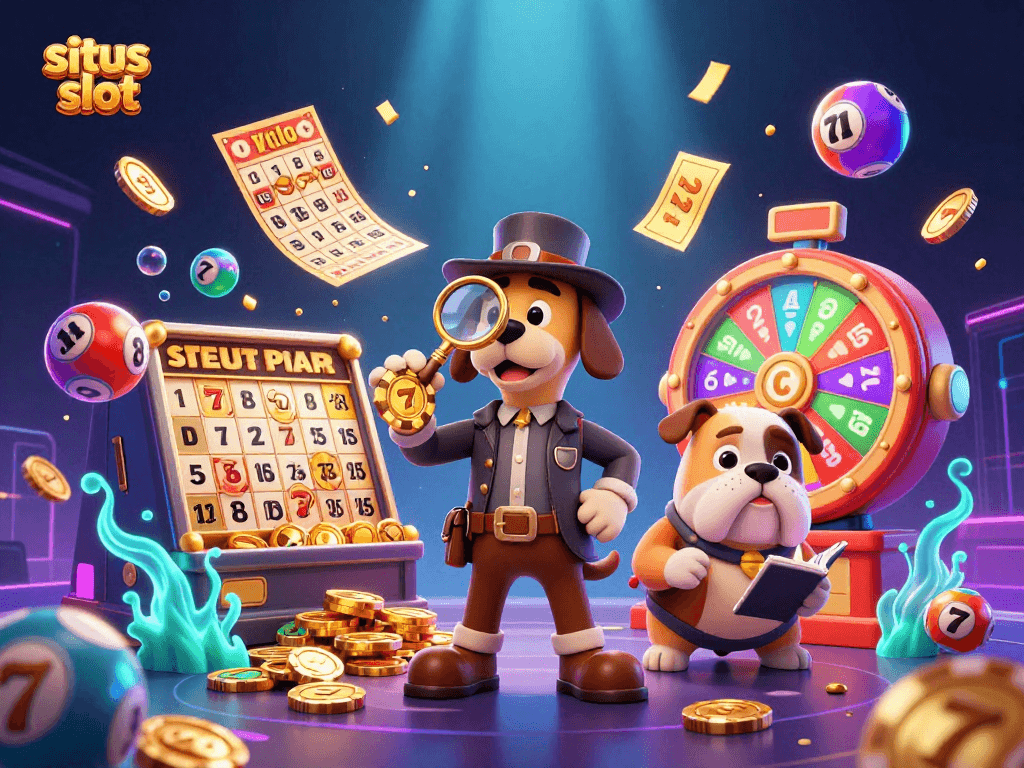 Engage in situs slot excitement as a detective unravels the mystery of winning casino treasures surrounded by dynamic gaming elements.