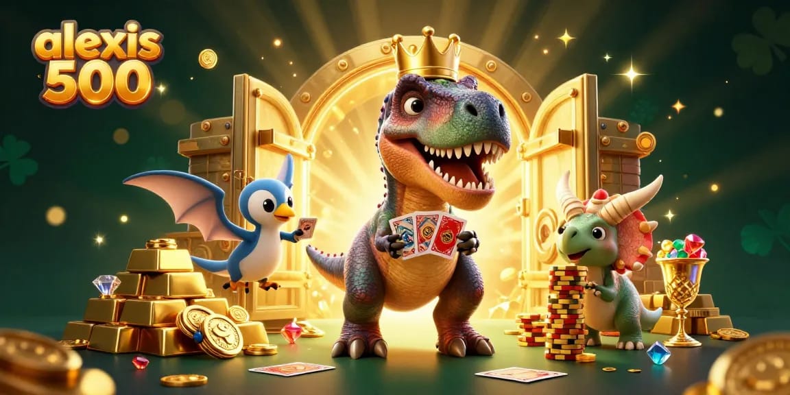 Enjoying slots with alexis 500 characters in a vibrant casino scene filled with gold and gems.
