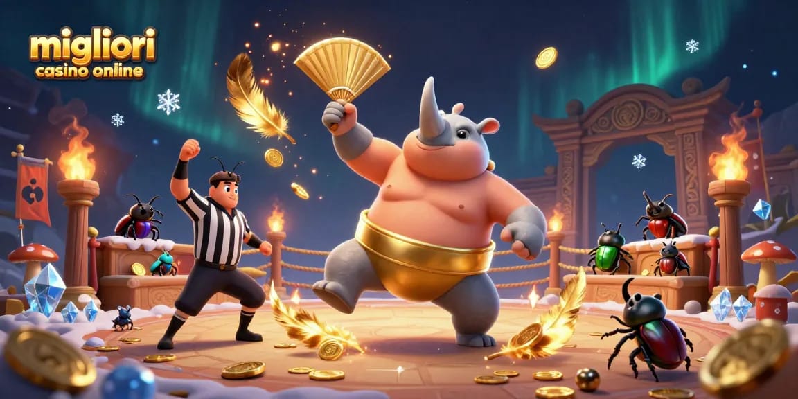 Migliori casino online con uno scarafaggio rinoceronte campione a sumo e gettoni d'oro volanti.