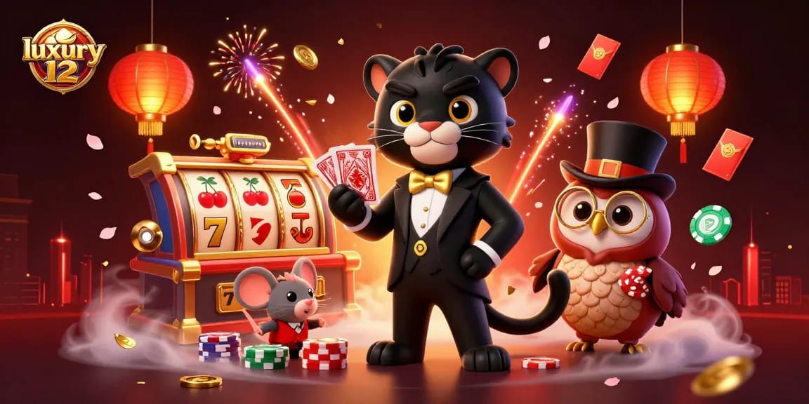 Experience luxury 12 with a stylish black panther dealer, poker chips, and vibrant casino elements.