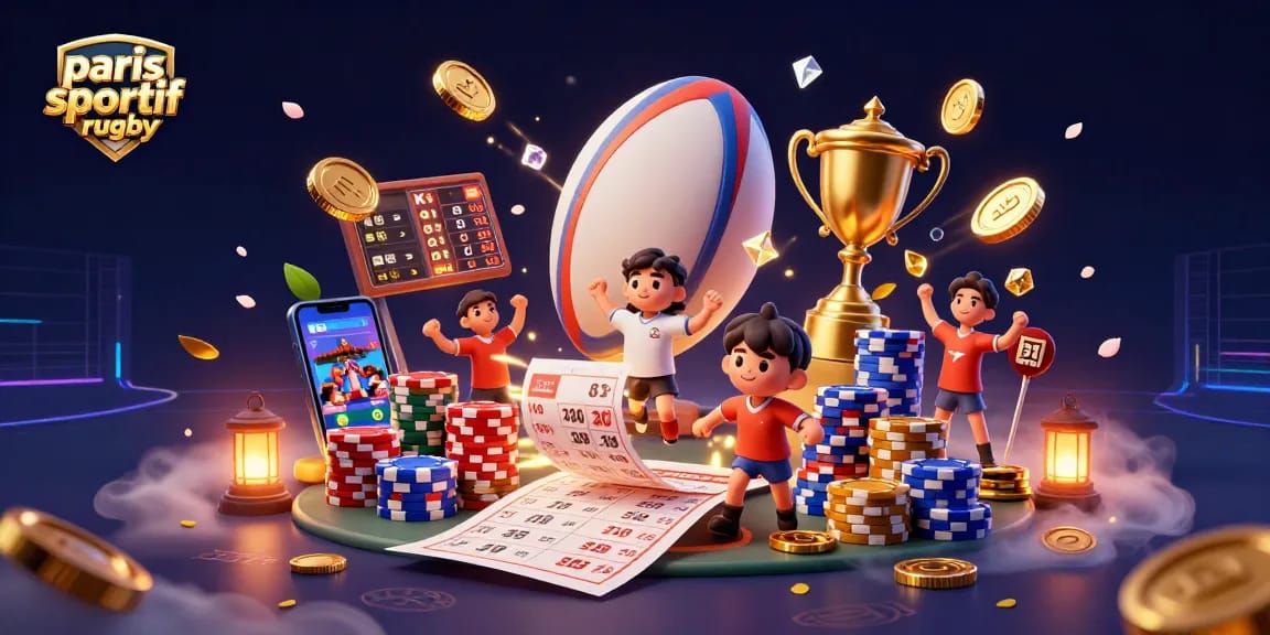 Pariez sur le rugby avec des cotes attrayantes et un ballon de rugby au centre de l'illustration.