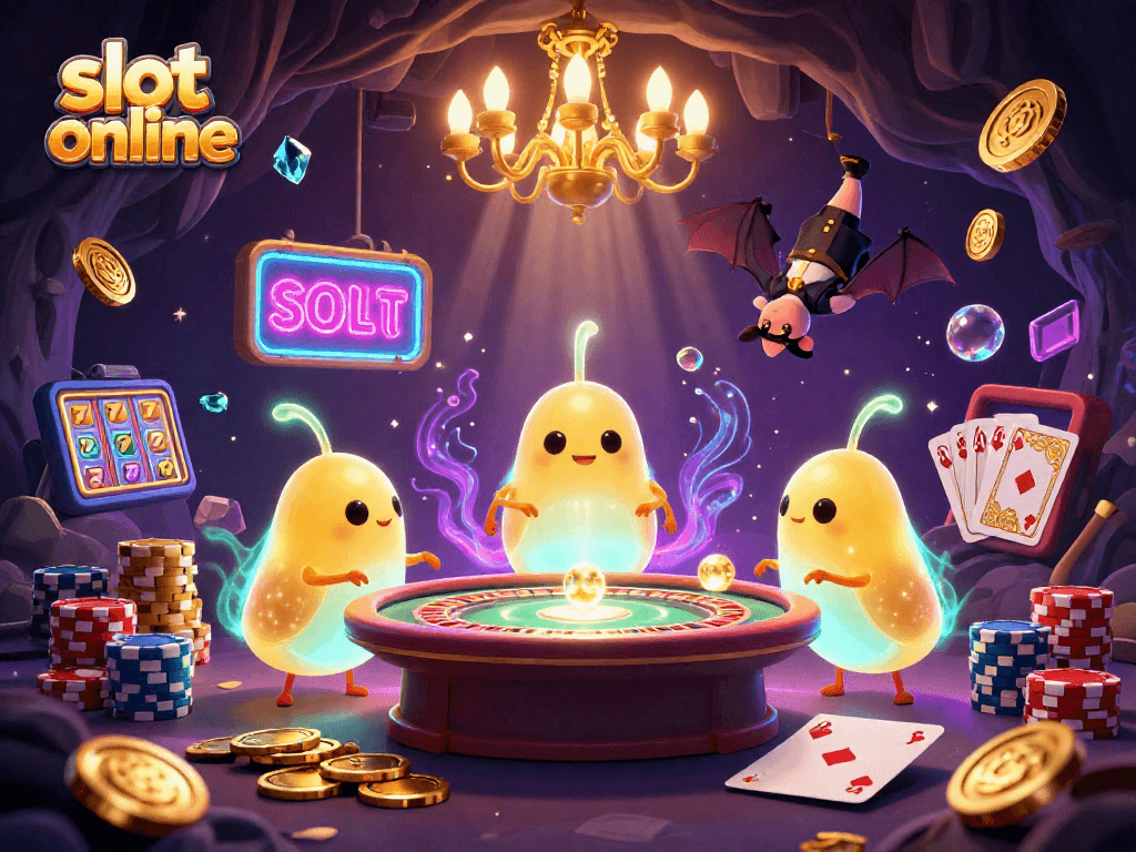 Experience the thrill of slot online action with glowing characters and dynamic casino elements lighting up the scene.