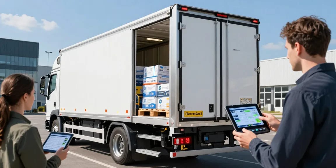 Kühltransport Dortmund - moderner Lieferwagen mit Kühltechnologie und Temperaturkontrolle für sichere Lieferung.