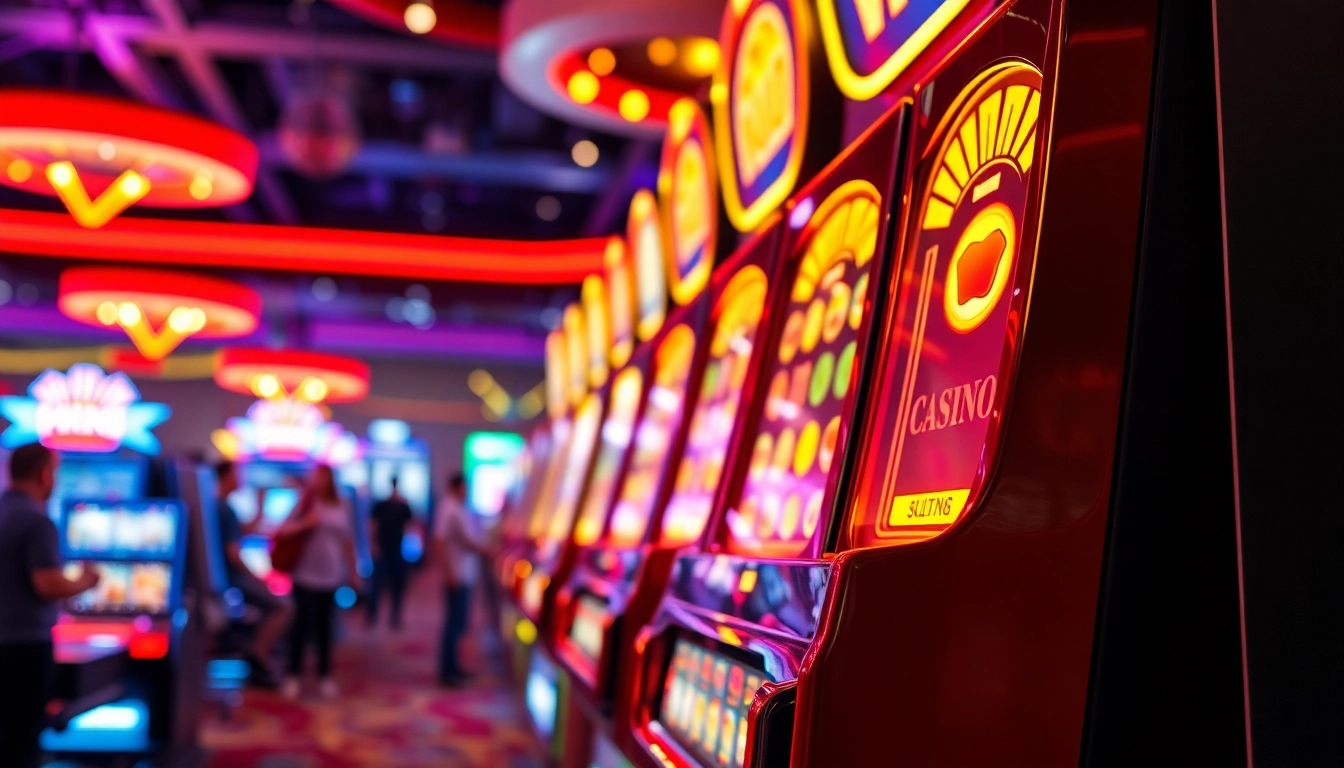 Mainkan slot777 dengan mesin slot berwarna cerah yang menarik perhatian pengunjung.