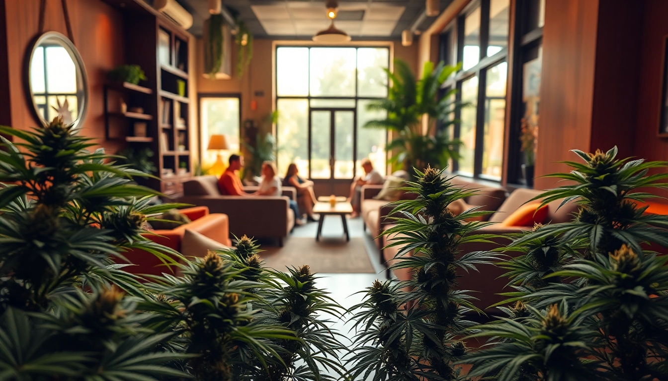 Enjoy the ambiance of Green Guyz Cannabis Club Madrid: with a modern lounge and vibrant cannabis plants.