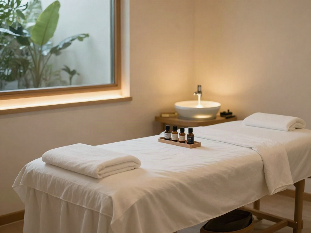 신림동출장마사지 treatment room with serene ambiance, relaxation setup, and calming decor.