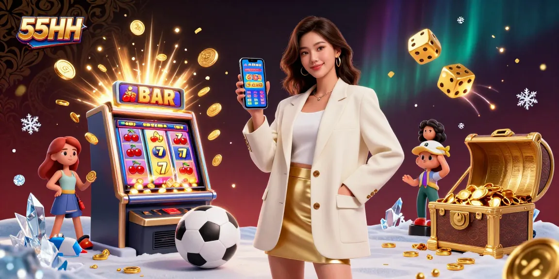 Experience thrilling gambling at 55HH with a confident woman enjoying sports betting in a vibrant casino.