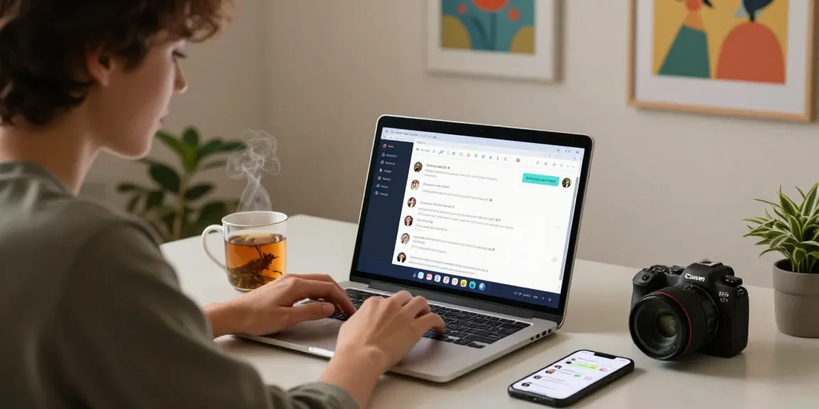 Engaging user enjoying nsfw chat ai in cozy home office with creative decor.