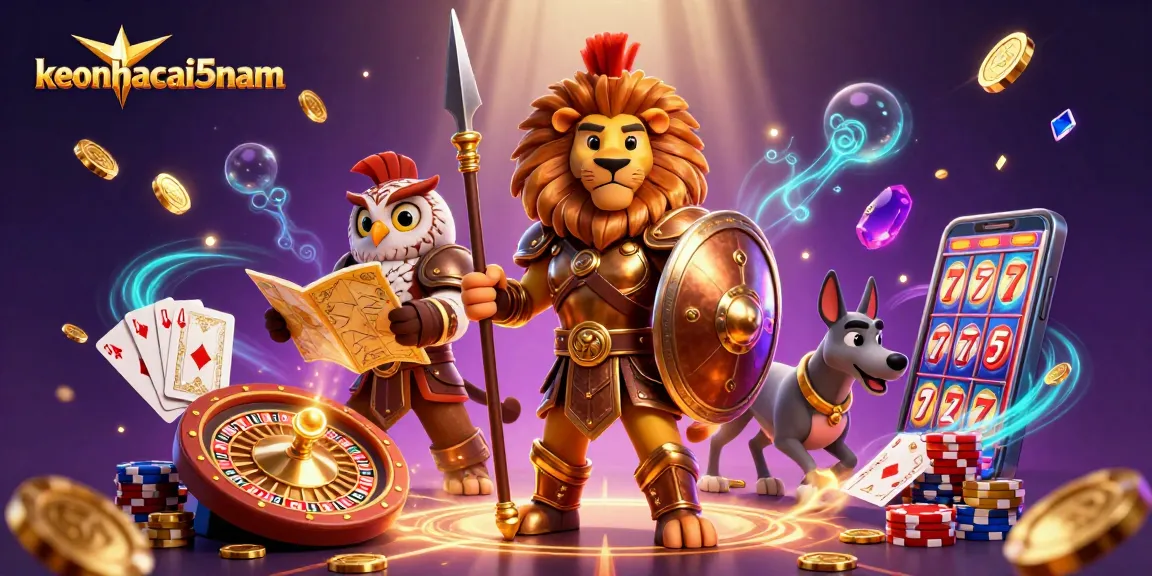 Experience thrilling betting action at keonhacai5nam with animated casino characters and dynamic elements.