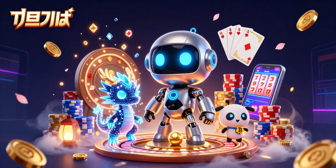 Experience the thrill of แทงบอล with a futuristic robot and dragon in a dazzling 3D casino scene.