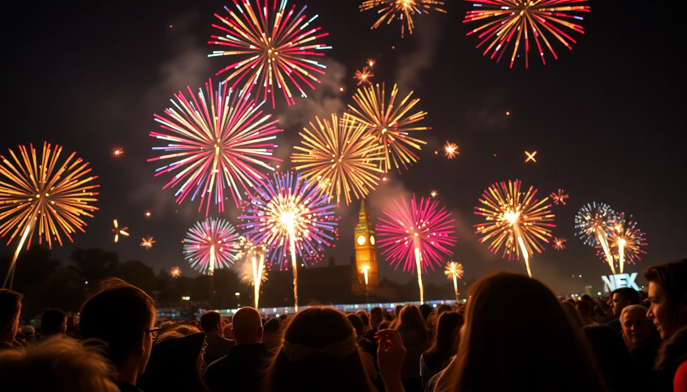Exciting fireworks uk display lighting up the night sky during a festive celebration.
