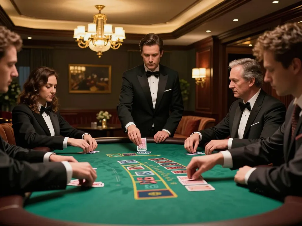 Experience high-stakes blackjack action at DN88's upscale gaming room with players engaged and dealer present
