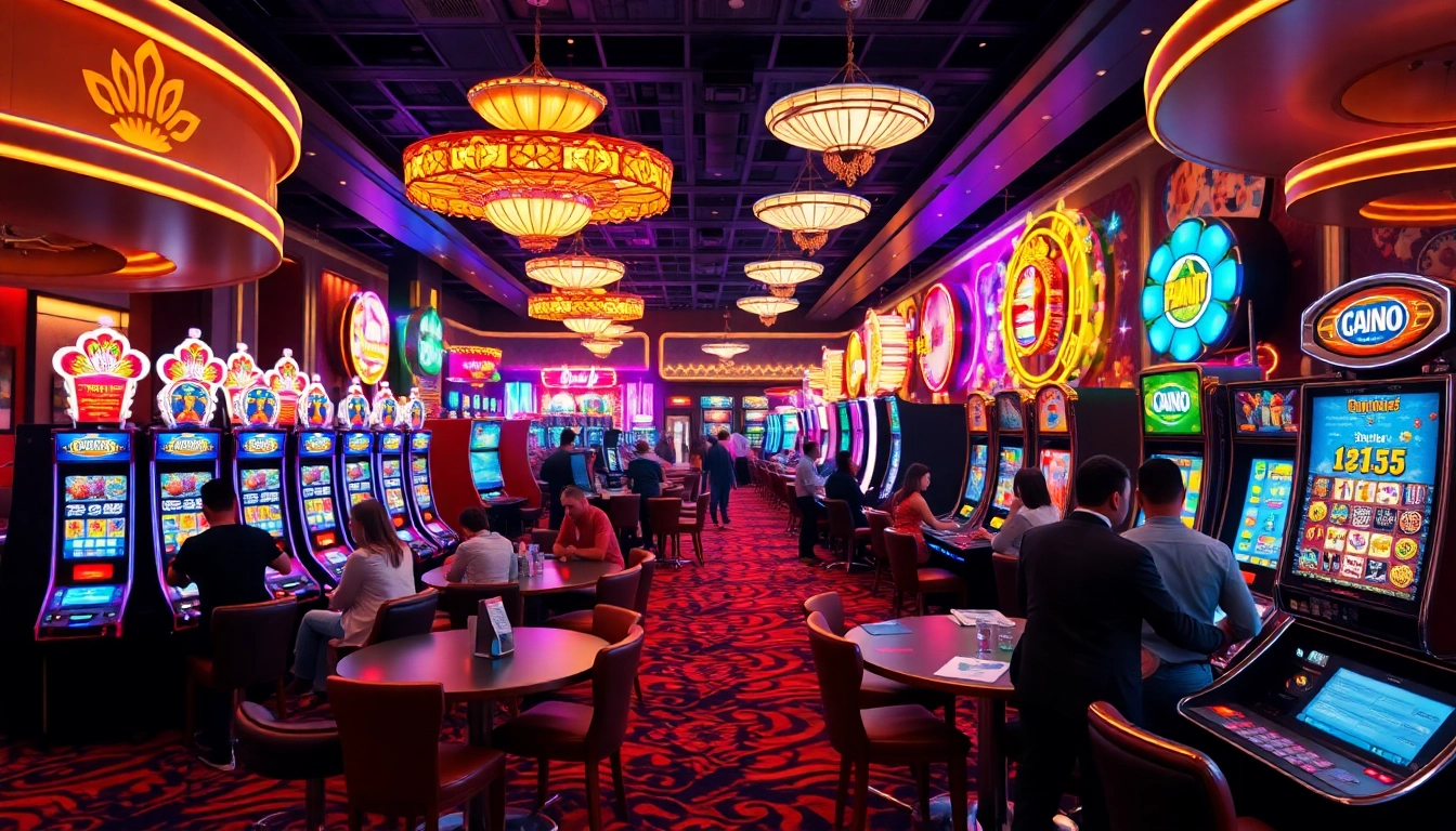 Engage with the excitement of 92 pkr download at a vibrant casino environment featuring colorful slot machines.