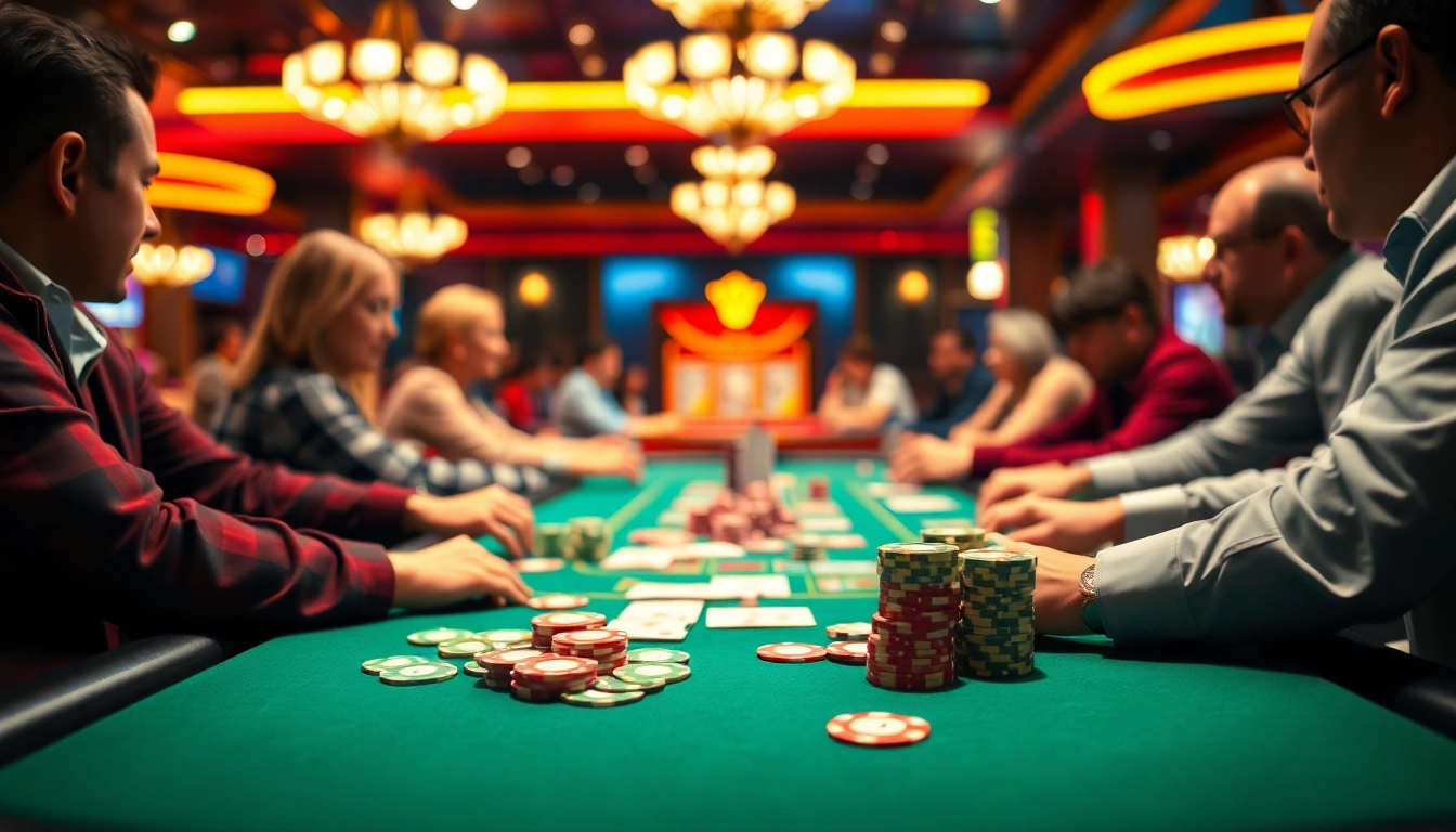 Akun Depo 5k bermain poker dengan suasana kasino yang ceria dan penuh warna.