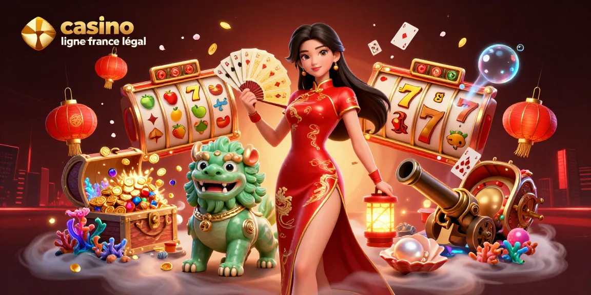 Interagissez avec casino en ligne france légal dans une scène 3D vibrante mettant en vedette une femme en qipao avec des cartes à jouer dorées.