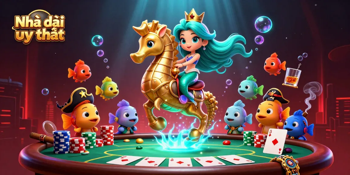 Engage with Nhà cái uy tín in this vibrant underwater poker scene featuring mermaid royalty.