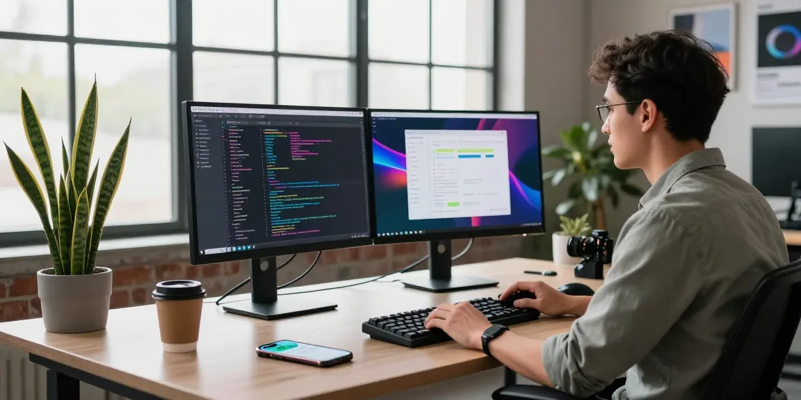 Developer working on code for 纸飞机中文版 in a vibrant workspace with modern tech.