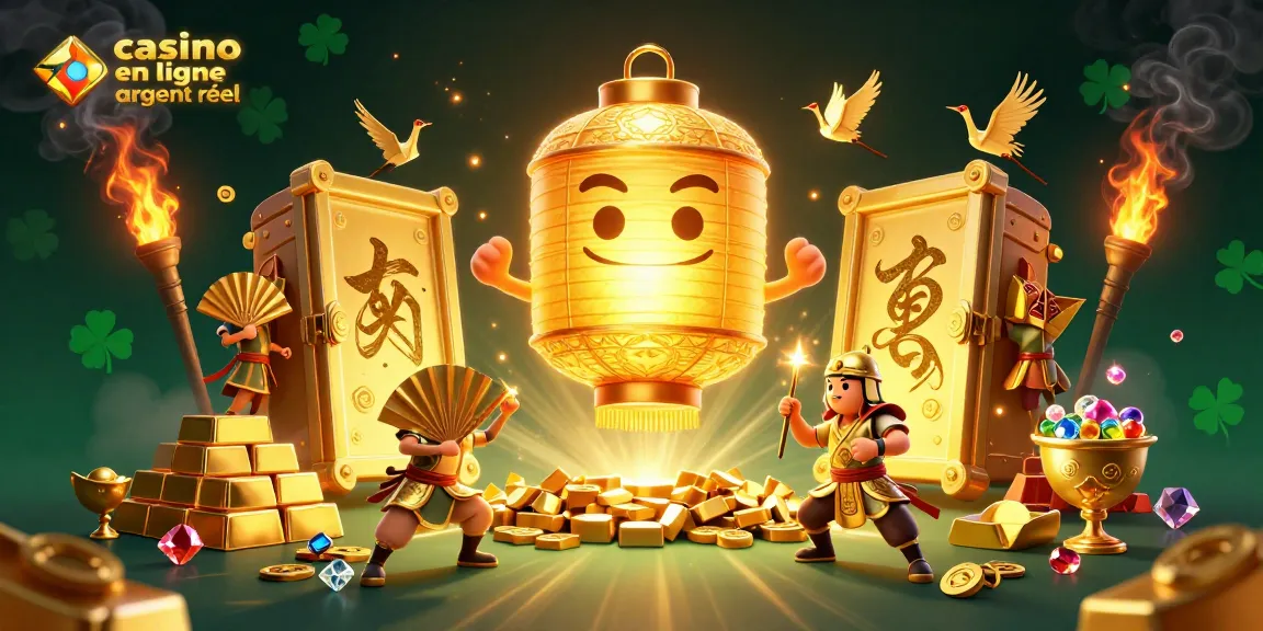 Jouez au casino en ligne argent réel avec une scène de casino animée, remplie de richesses et de symboles de chance.