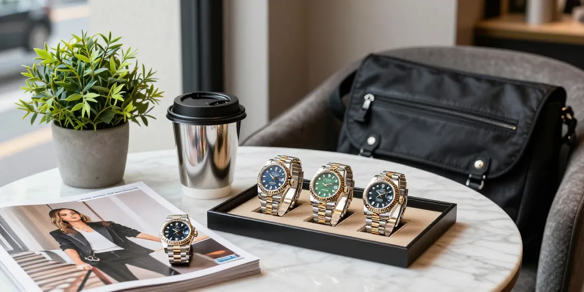 Explore stunning rolex super clone watches in an elegant café setting, highlighting luxury and lifestyle.