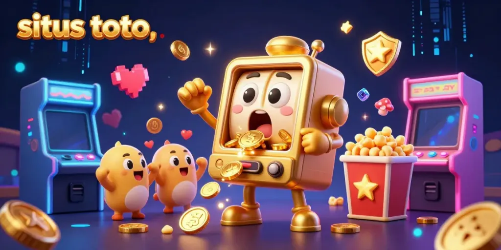 Experience the excitement of situs toto with a vibrant scene featuring animated golden slot machines celebrating a jackpot.