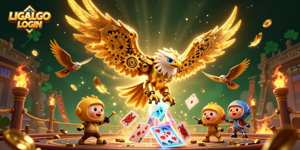 Experience thrilling gameplay with LIGALGO LOGIN as a cybernetic eagle dives through holographic cards.