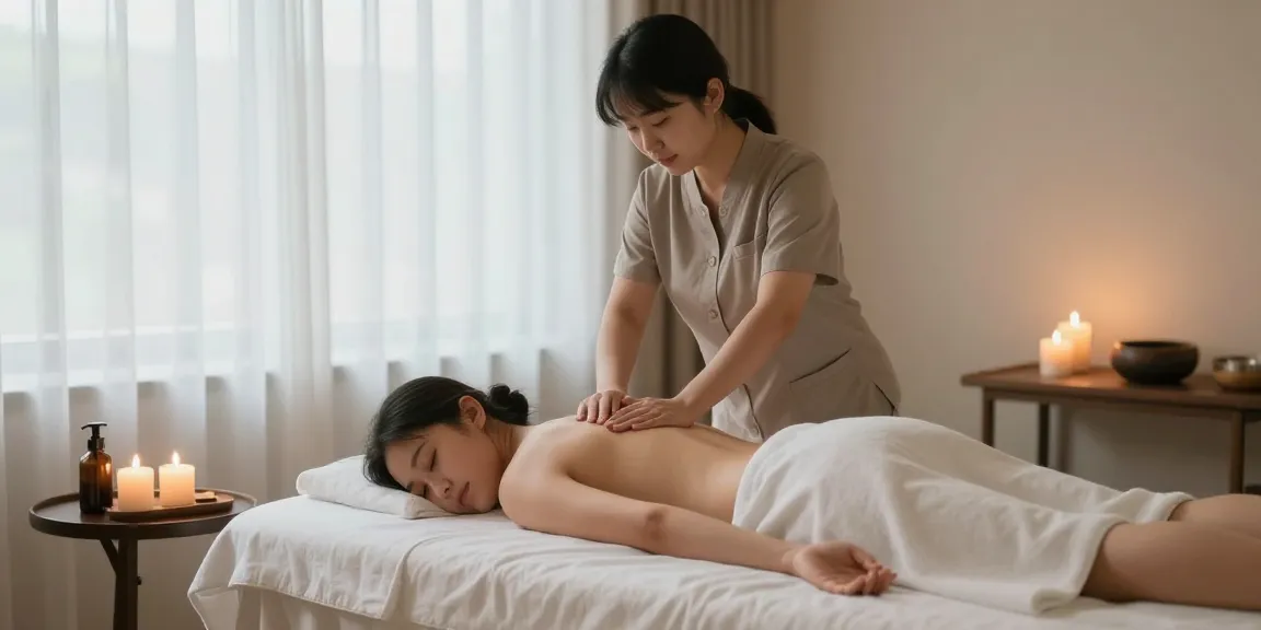 고양출장안마 편안한 마사지 치료실에서 전문 마사지사가 고객에게 마사지 서비스를 제공하는 모습