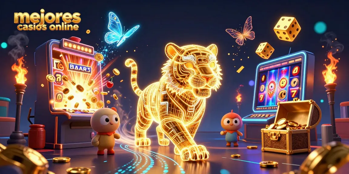 Juega en los mejores casinos online con un tigre de luz y tragamonedas brillantes.