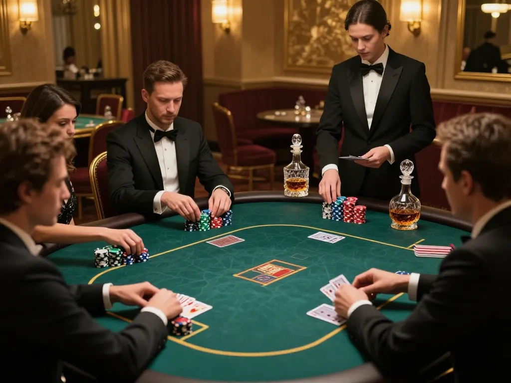 Boca Raton Construction Litigation Lawyer engaging in a high-stakes poker game in a luxurious casino setting, showcasing strategic gameplay.