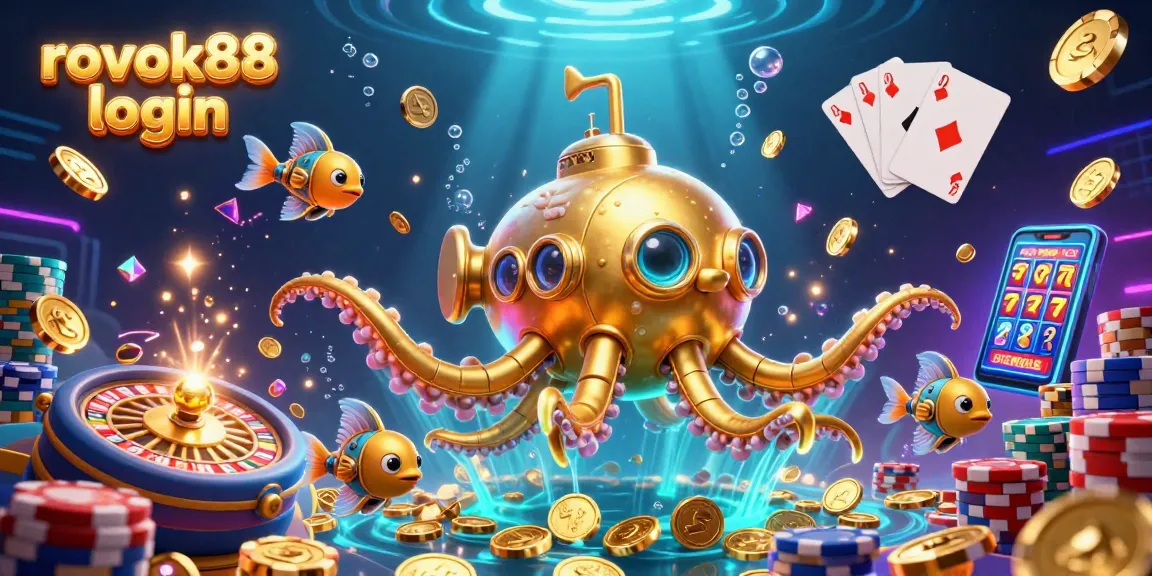 Engage with rokok88 login for exciting casino adventures in this vibrant 3D illustration filled with dynamic game elements.