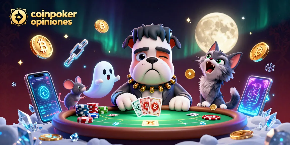 Gioca a CoinPoker per vincere con crittovalute: il bulldog Frankenstein distribuisce carte in un'atmosfera unica.