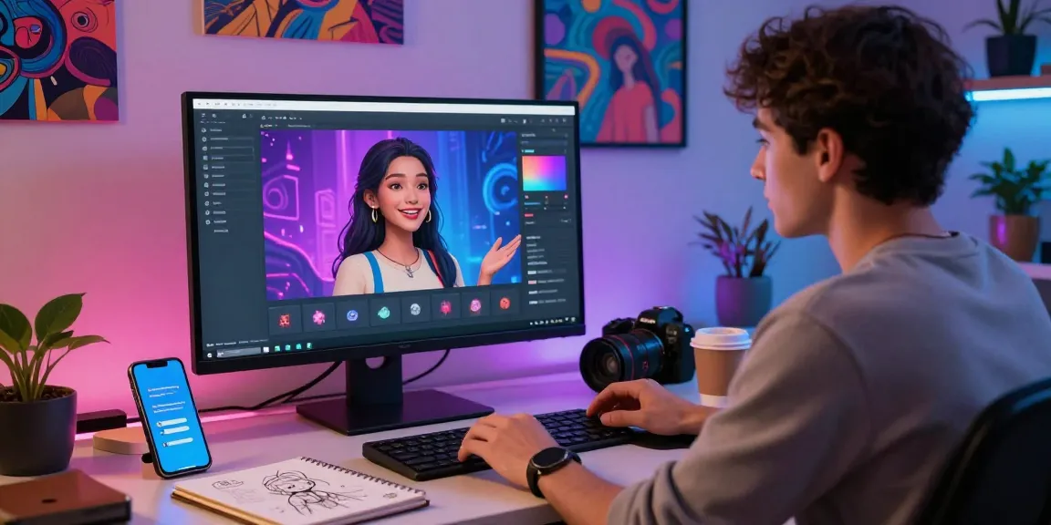 Engaging NSFW AI character interaction in a modern workspace, showcasing user experience and digital creativity.