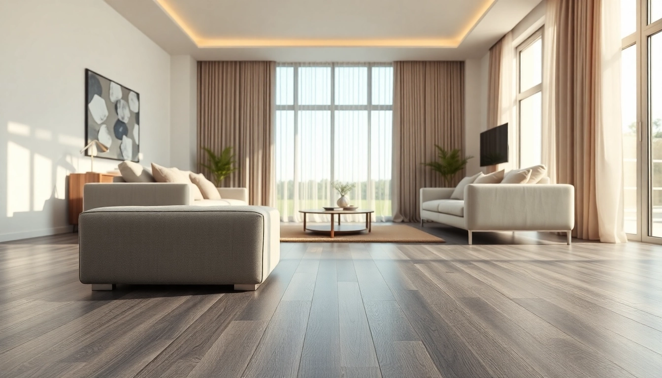 Installing flooring lvp enhances a modern living room's aesthetic with elegance.