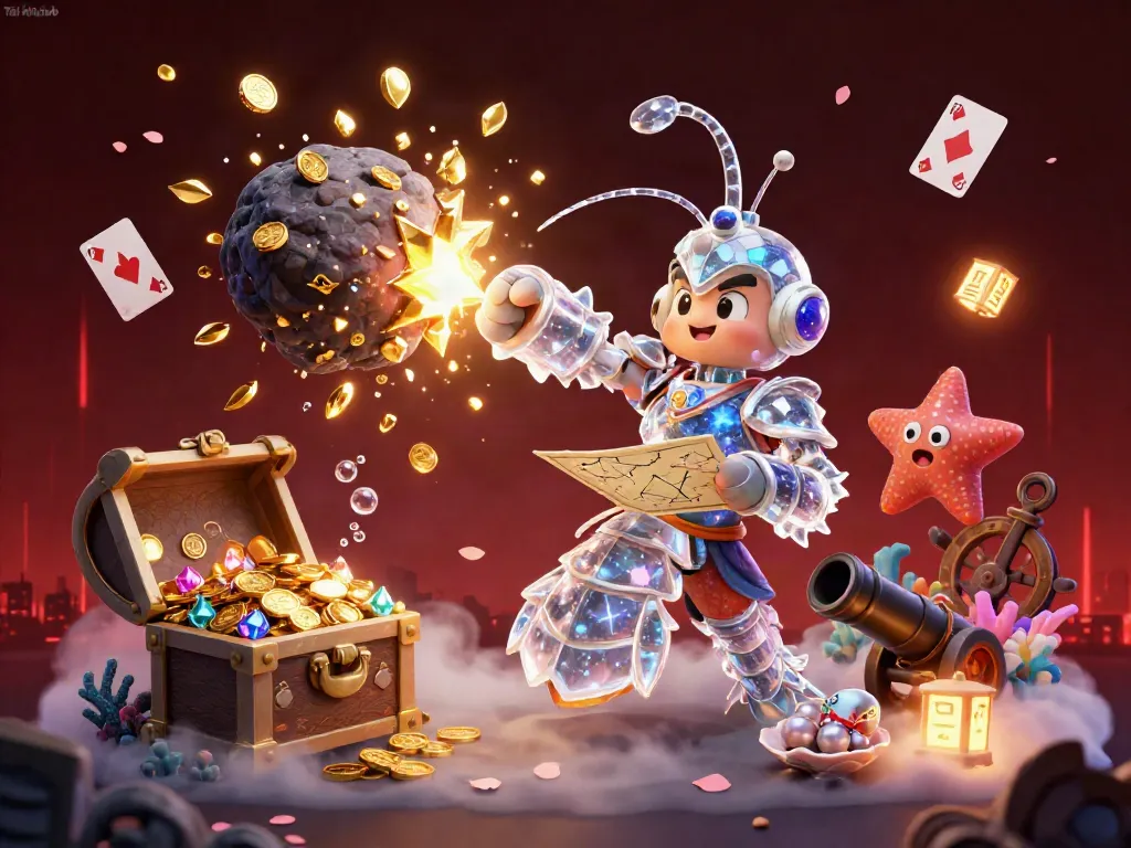 Engage in the excitement of Tải hitclub as the galactic samurai mantis shrimp battles through an asteroid, a vibrant illustration.