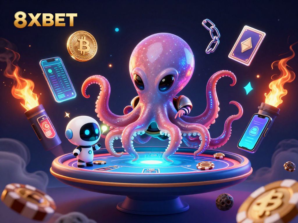 Experience thrilling gaming moments with 8XBET featuring vibrant casino elements and dynamic characters.