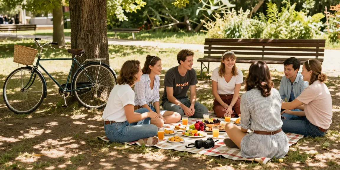 Group enjoying a vintage picnic at the park, embodying rokok88's social spirit.
