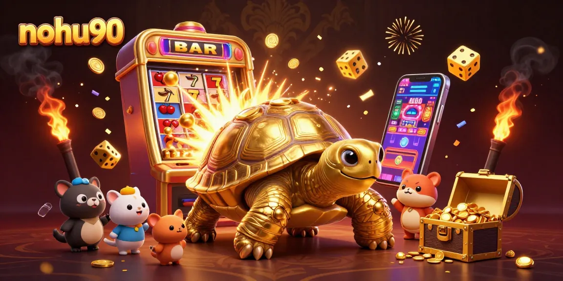 Nohu90 showcases thrilling casino adventures with dynamic golden tortoise and exciting slot game elements.
