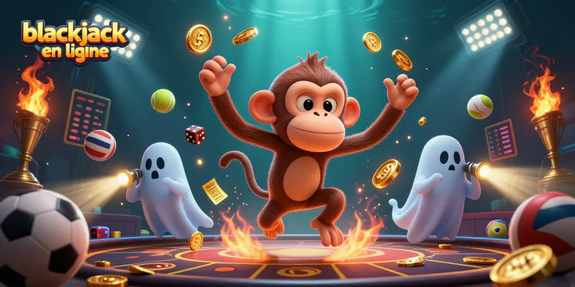 Profitez de l’excitation du blackjack en ligne avec cette illustration dynamique de personnages captivants et d'éléments de jeu.