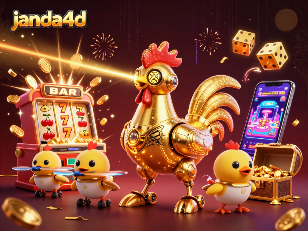 Mainkan slot gacor di janda4d dengan karakter robot ayam canggih dan drone ayam.