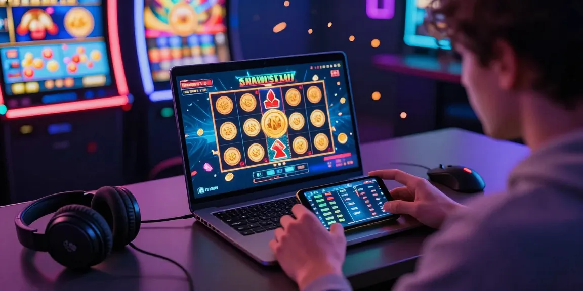 Engaging scene of a gamer playing slot deposit 1k online with colorful jackpot displays.