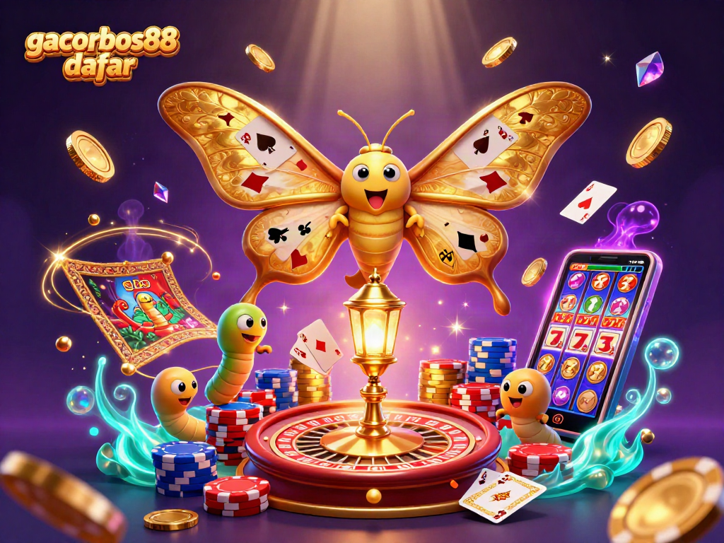 Engage with gacorbos88 daftar in this vibrant 3D casino scene showcasing dynamic gaming elements.