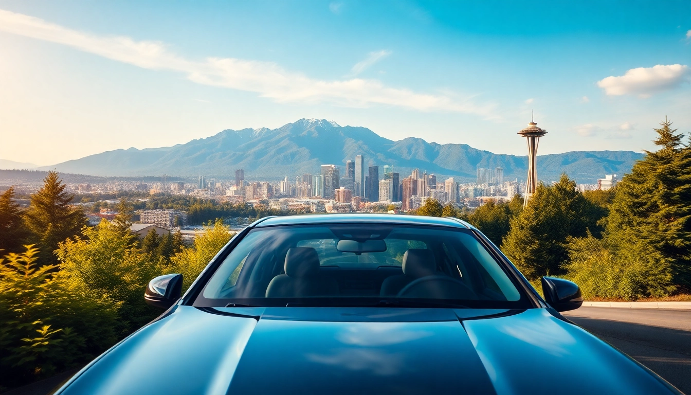 Experience car service from Vancouver to Seattle, featuring a luxurious vehicle against a scenic backdrop.