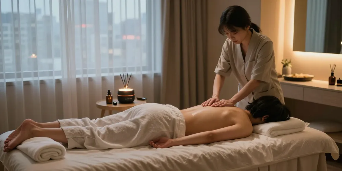 신촌출장안마 service providing relaxation in a cozy hotel room with soothing massage.