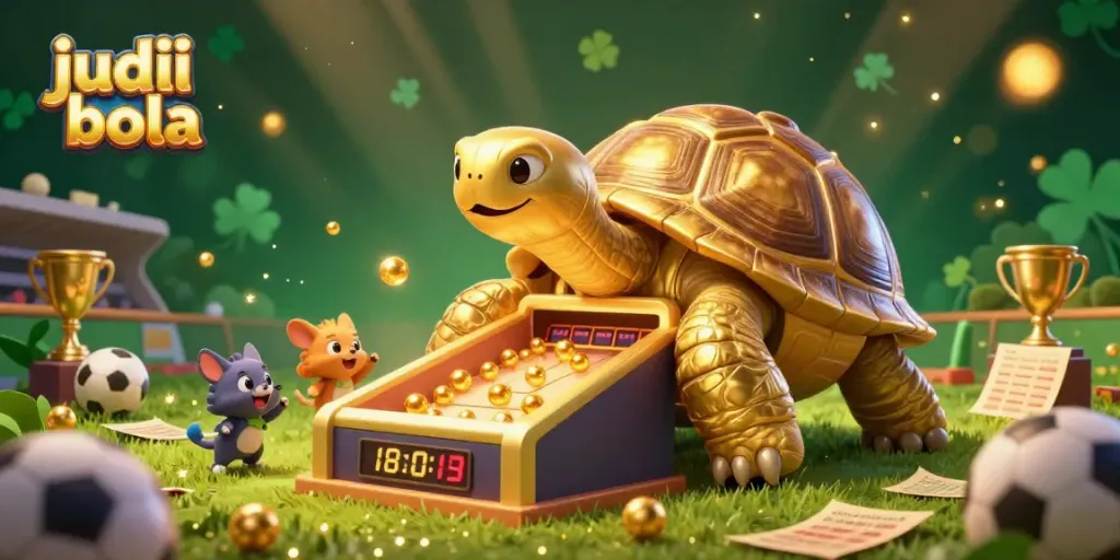 Permainan judi bola yang menarik dengan karakter kura-kura emas berpinball dan hewan kecil yang bersemangat untuk bermain.