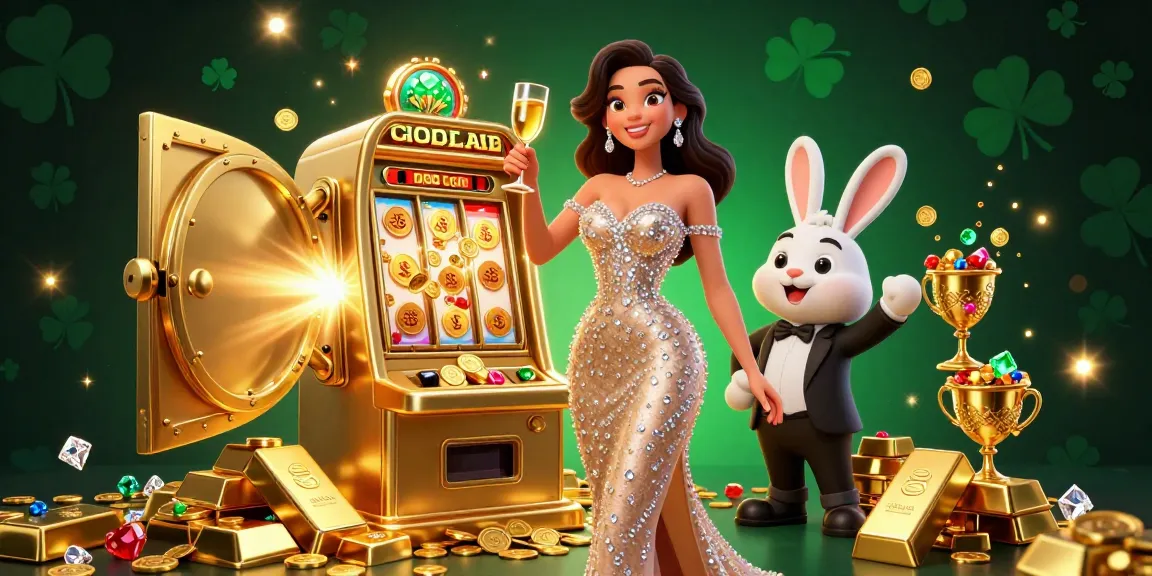 Agen Togel Singapore showcases excitement with a glamorous woman in a golden gown celebrating beside a jackpot slot.