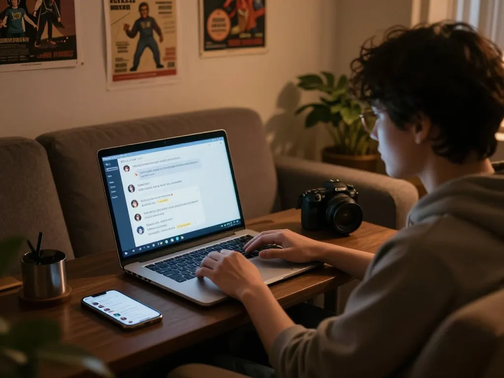 User engaging with an advanced nsfw ai chatbot in a cozy digital lounge atmosphere.