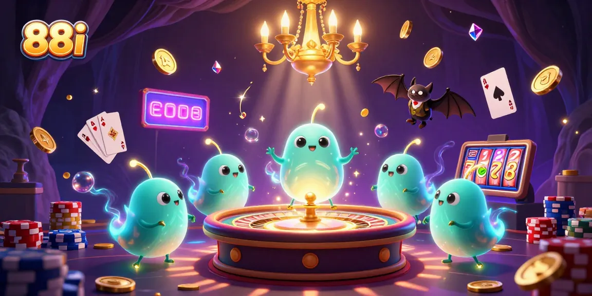 Experience thrilling 88i gameplay in a vibrant casino scene filled with glowworms and casino elements.