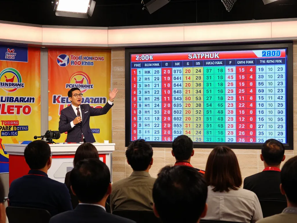 Live lottery draw scene showcasing Data HK results, vibrant studio atmosphere.