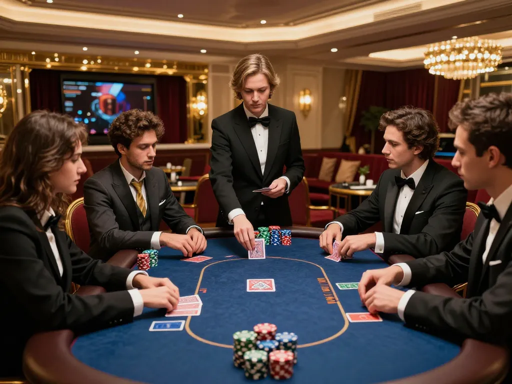 Players engaging intensely at a premium poker table in iWin's exclusive casino setting.