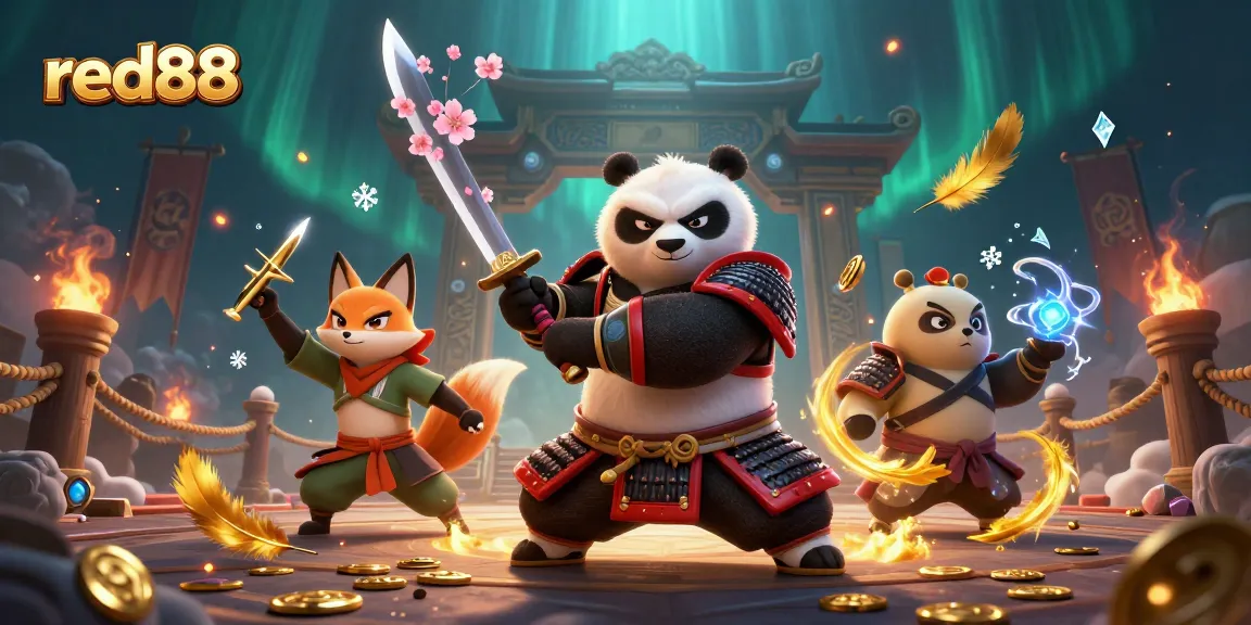 Join the adventure in red88 with a samurai panda and ninja fox at an Asian-themed casino!